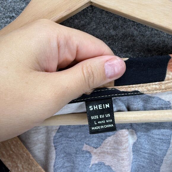 SheIn Mini Dress Women L Large Beige Animal Print V-Neck Short Sleeve Casual - Picture 3 of 6